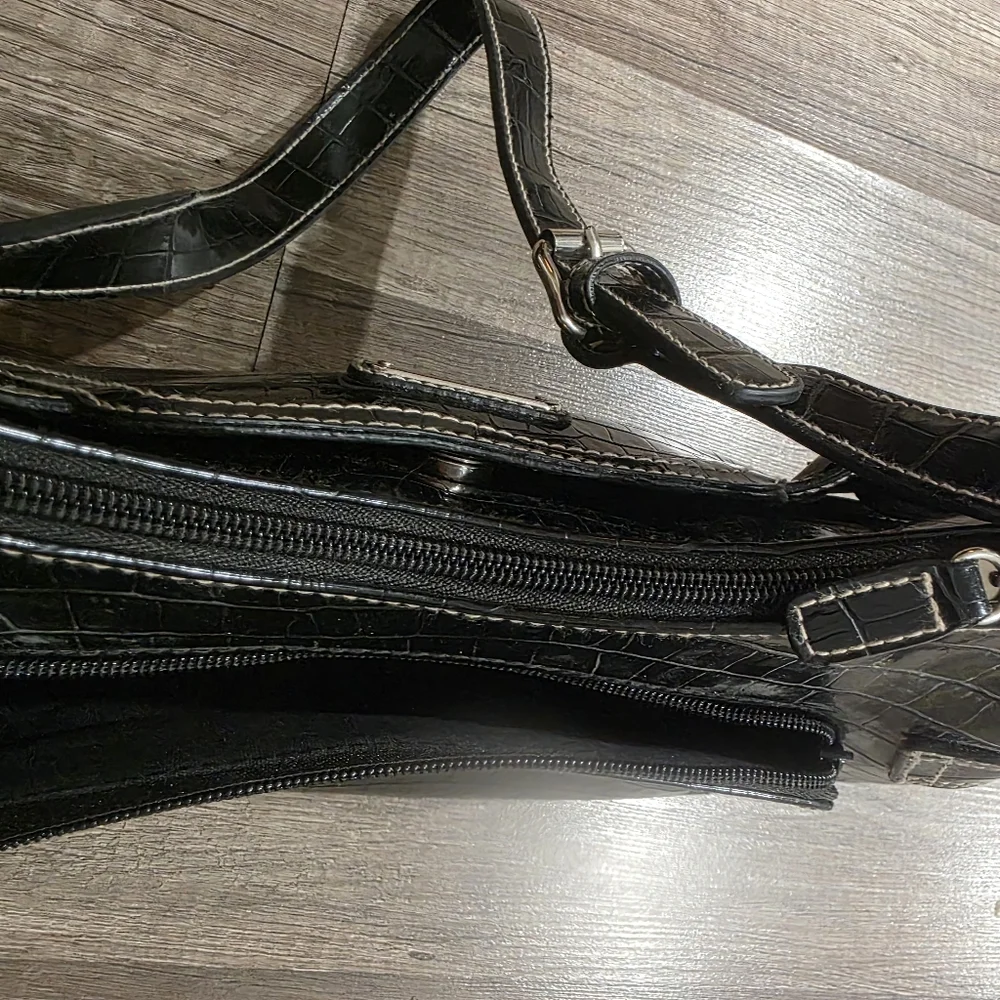 ROSETTI Y2K CROC EMBOSSED BLACK LUNE CROISSANT BAG Shoulder Preppy 2000s Shiny